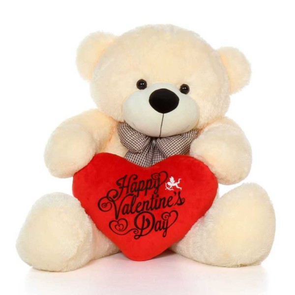4 Feet Peach Big Bow Teddy Bear holding Happy Valentines Day heart